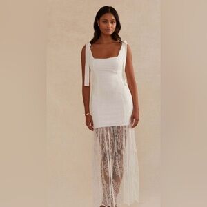 White Asymmetrical Lace Hem Dress with Tie Straps